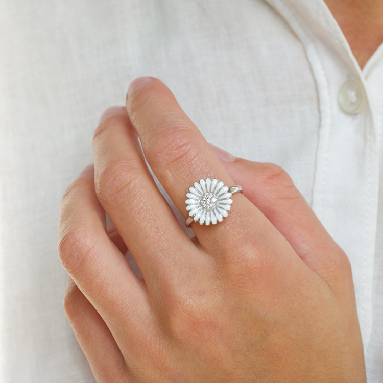 15 mm marguerit ring i rhodineret sølv - Matilda