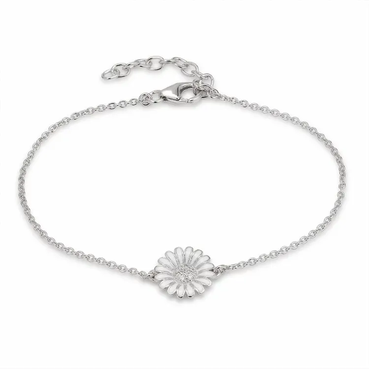 10 mm marguerit ankerarmbånd i rhodineret sølv med margueritvedhæng i sølv - Matilda