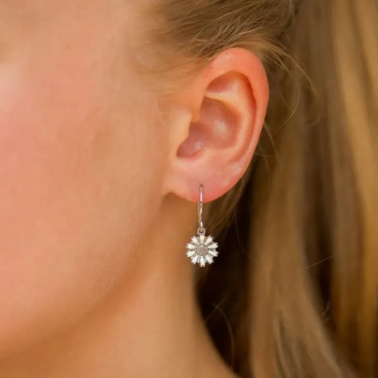 10 mm marguerit øreringe i rhodineret sølv
