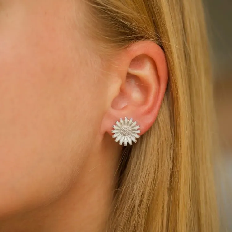 15 mm marguerit ørestikker i rhodineret sølv