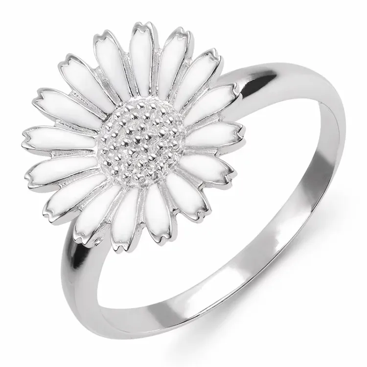 15 mm marguerit ring i rhodineret sølv - Marie