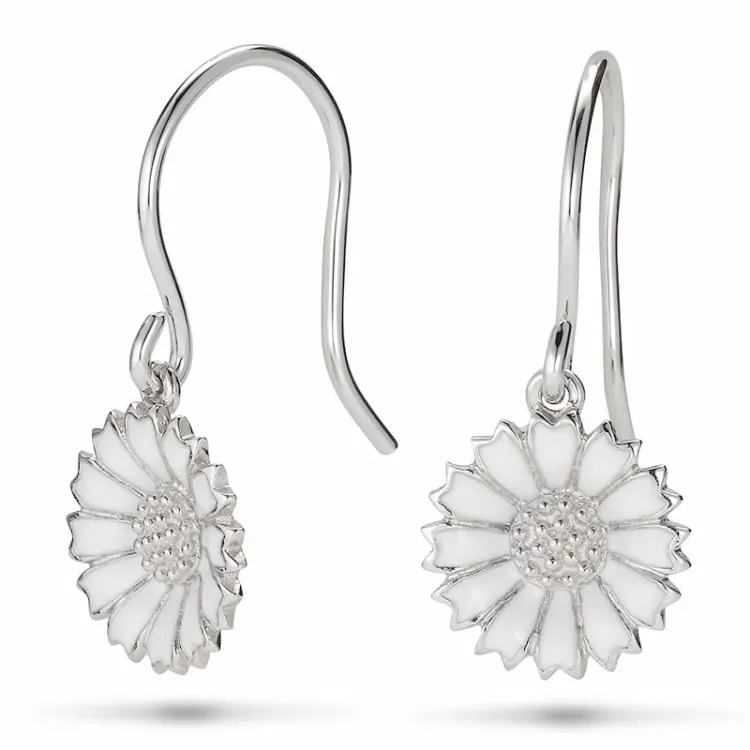 12 mm marguerit øreringe i rhodineret sølv - Marie