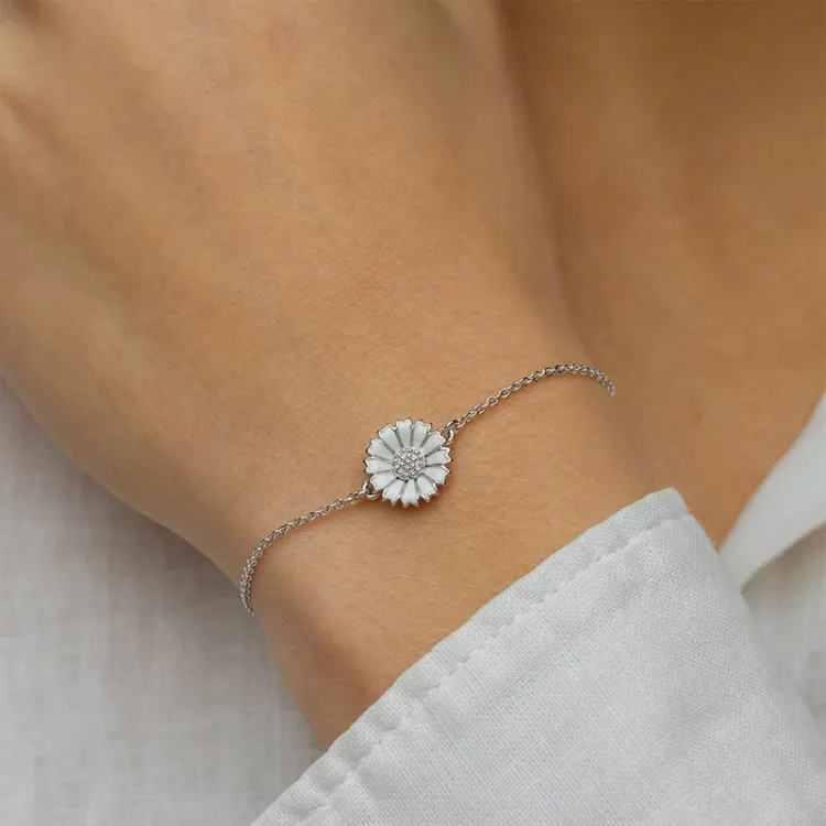 12 mm marguerit ankerarmbånd i rhodineret sølv - Marie