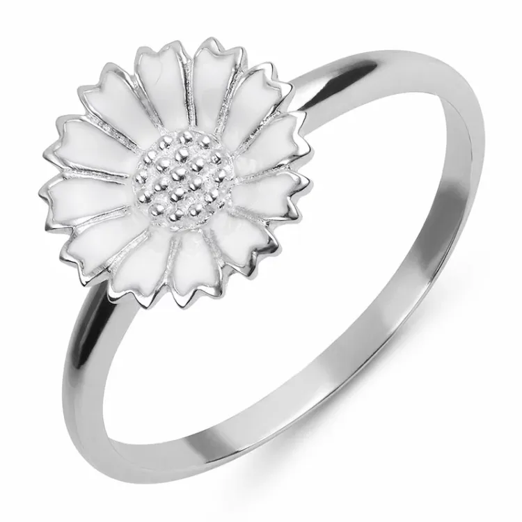 12 mm marguerit ring i rhodineret sølv - Marie