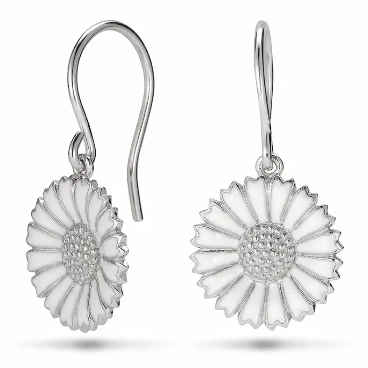 15 mm marguerit øreringe i rhodineret sølv - Marie