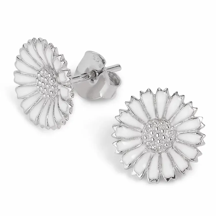 12 mm marguerit øreringe i rhodineret sølv - Marie