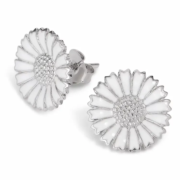 12 mm marguerit øreringe i rhodineret sølv - Marie