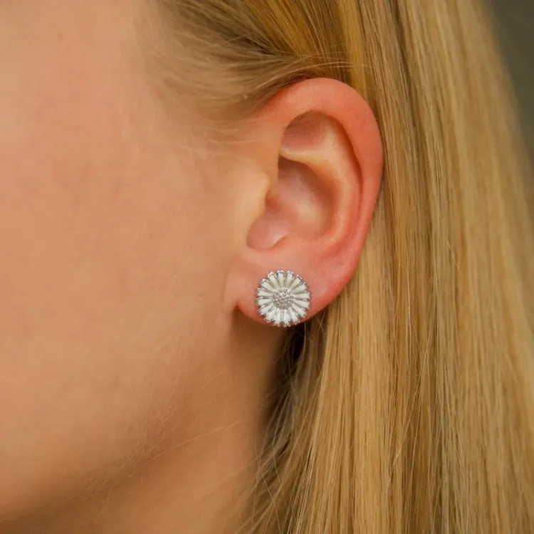 12 mm marguerit øreringe i rhodineret sølv - Marie