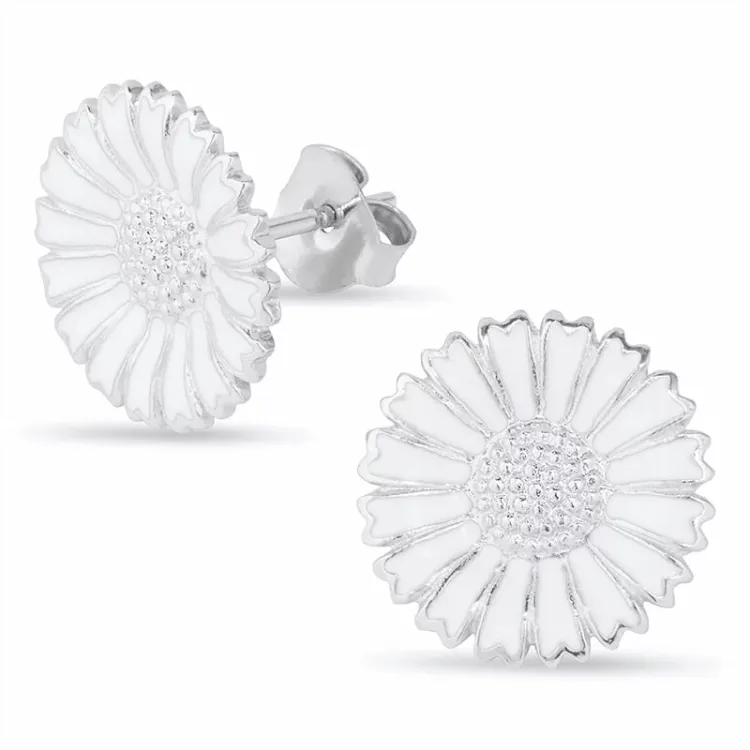 15 mm marguerit øreringe i rhodineret sølv - Marie