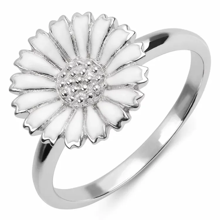 12 mm marguerit ring i rhodineret sølv - Marie