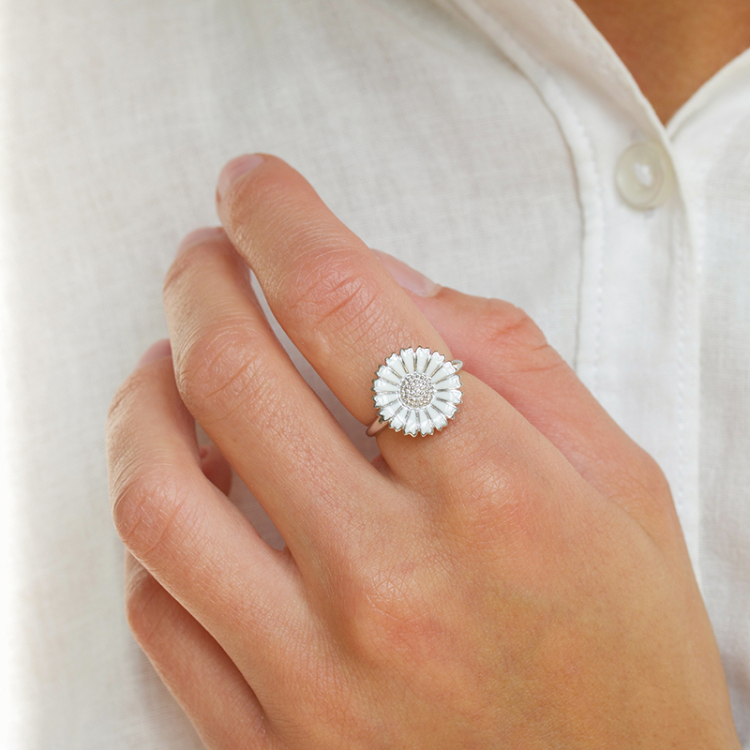 15 mm marguerit ring i rhodineret sølv - Marie