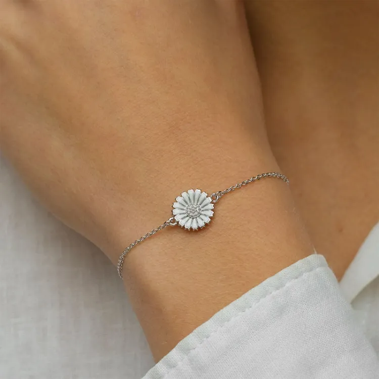 12 mm marguerit ankerarmbånd i rhodineret sølv med vedhæng i rhodineret sølv - Marie