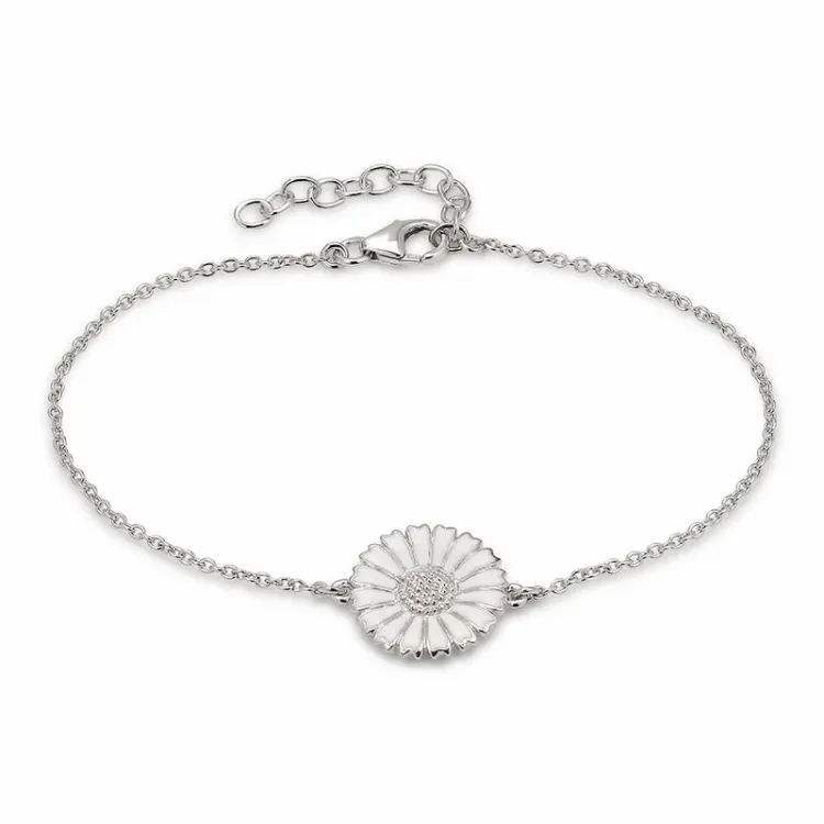 14 mm marguerit ankerarmbånd i rhodineret sølv med margueritvedhæng i rhodineret sølv - Marie