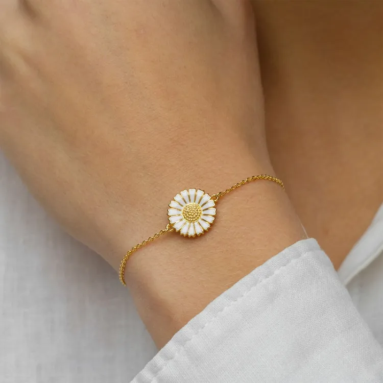 14 mm marguerit armbånd i forgyldt sølv - Marie