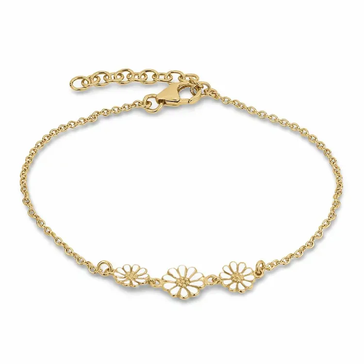 1 x 7 mm og 2 x 6 mm marguerit armbånd i forgyldt sølv - Maggie