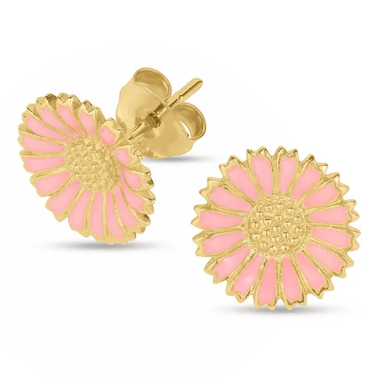 12 mm marguerit pink øreringe i forgyldt sølv - Marie