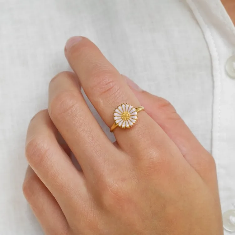 12 mm marguerit lilla ring i forgyldt sølv - Marie