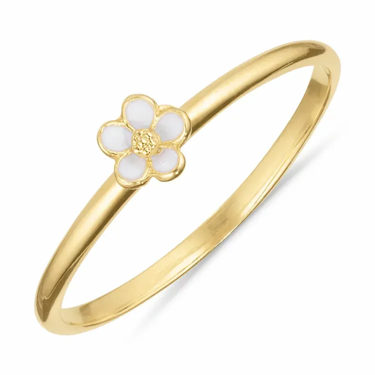 5 mm marguerit hvid ring i forgyldt sølv - Majse