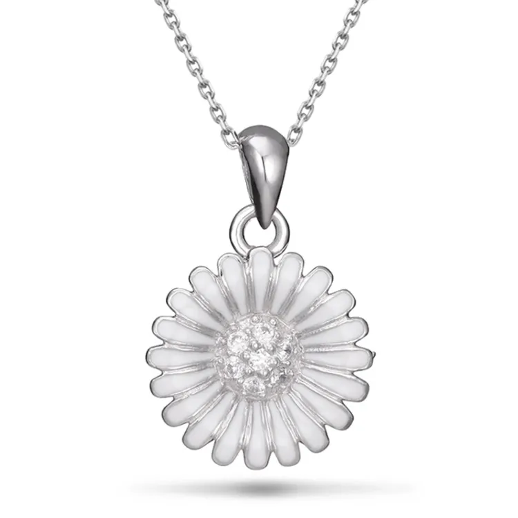 14 mm marguerit zirkon halskæde i sølv - Matilda