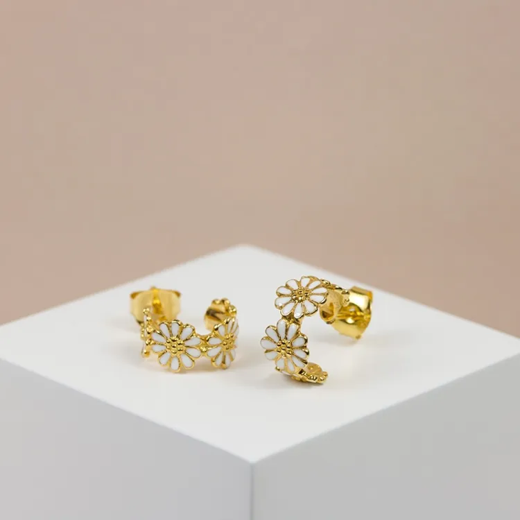 12 mm marguerit creoler i forgyldt sølv - Maggie