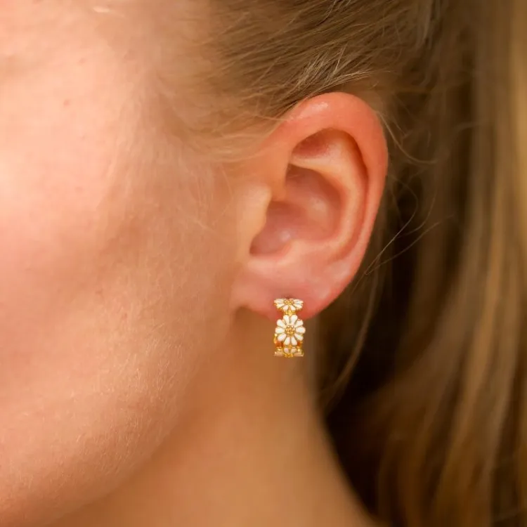 12 mm marguerit creoler i forgyldt sølv - Maggie