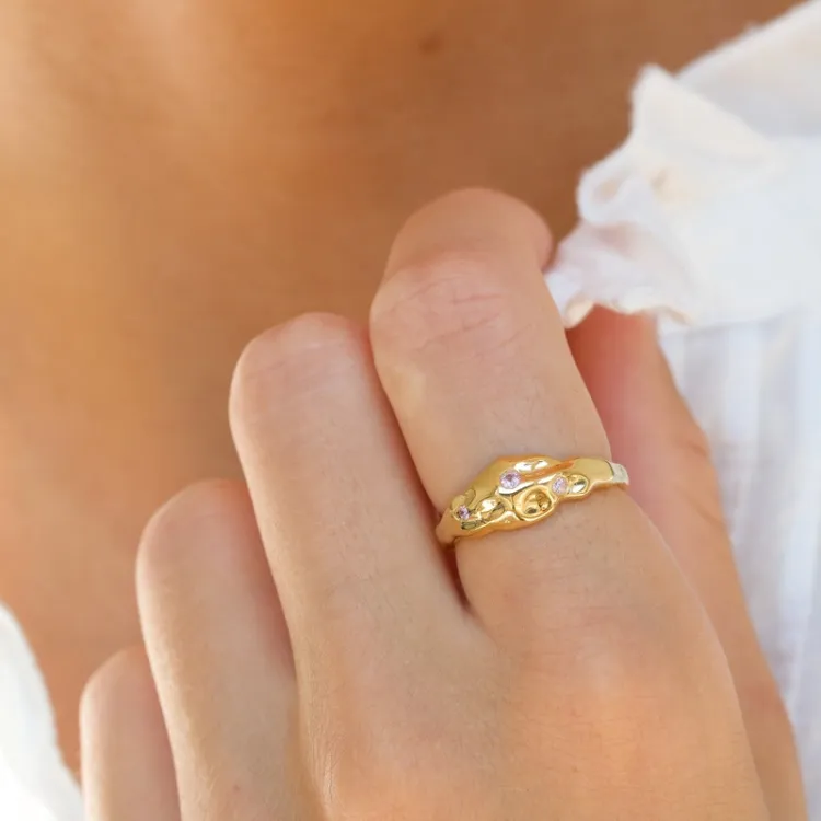 pink zirkon ring i forgyldt sølv