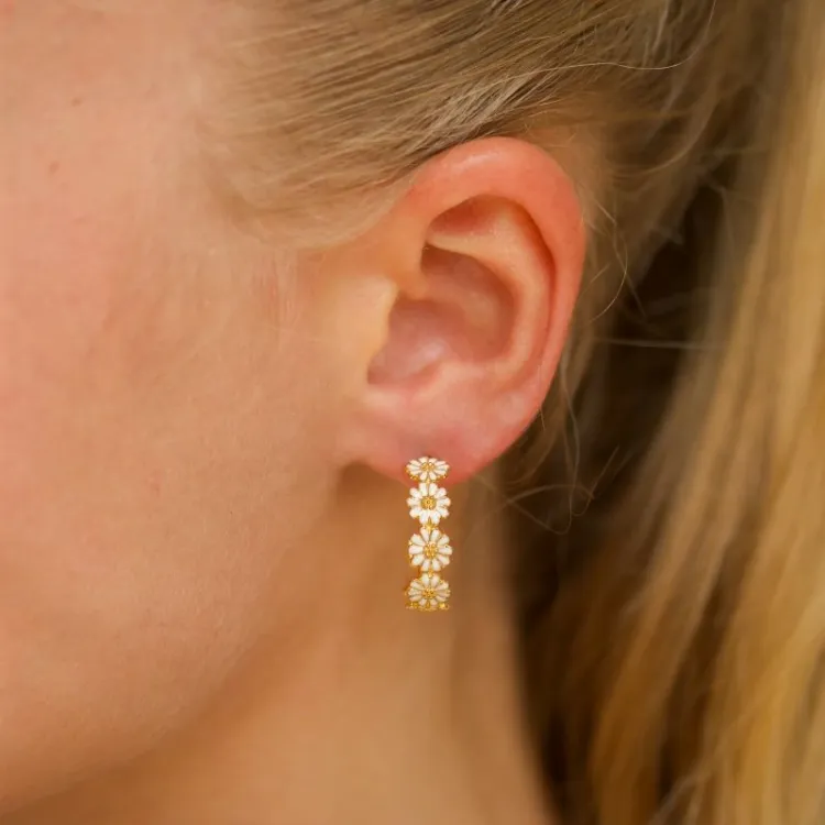 21,5 mm marguerit halvcreoler i forgyldt sølv - Maggie