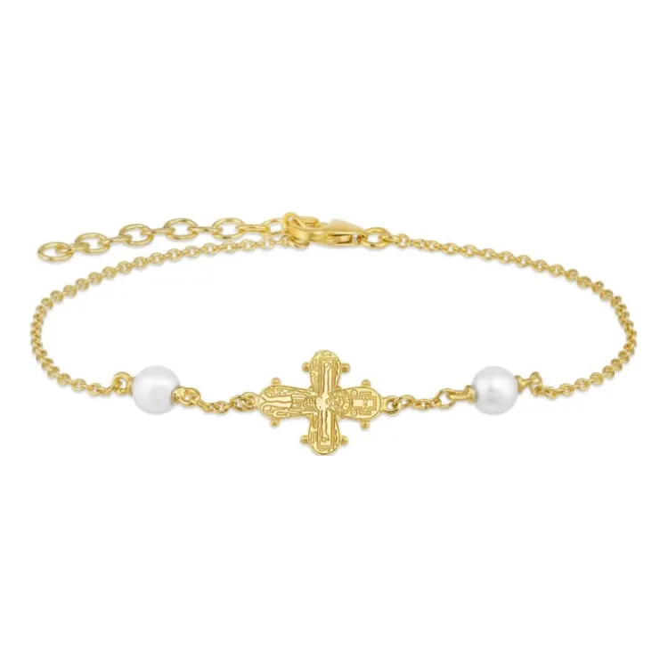 12 x 10,5 mm dagmarkors perle armbånd i forgyldt sølv - Amoré