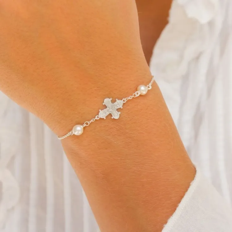 12 x 10,5 mm dagmarkors perle armbånd i sølv - Amoré