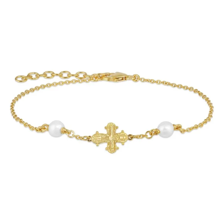 10 x 8,5 mm dagmarkors perle armbånd i forgyldt sølv - Amoré