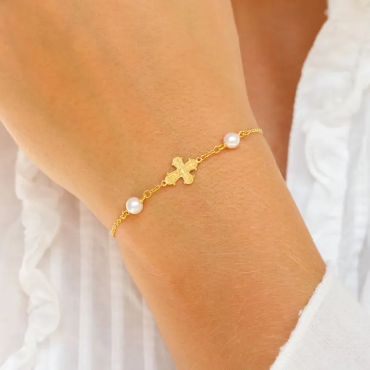 10 x 8,5 mm dagmarkors perle armbånd i forgyldt sølv - Amoré