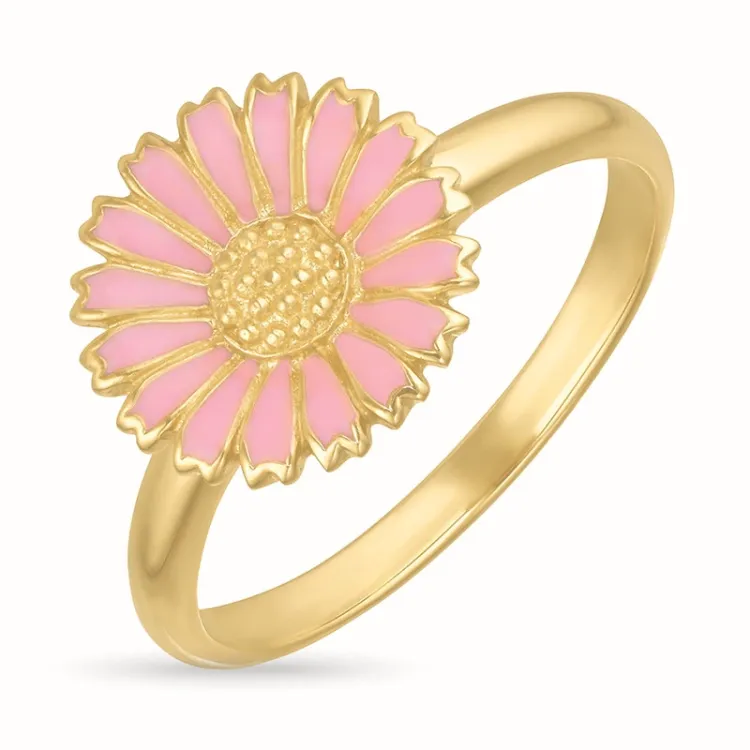 11 mm marguerit lyserød ring i forgyldt sølv - Marie