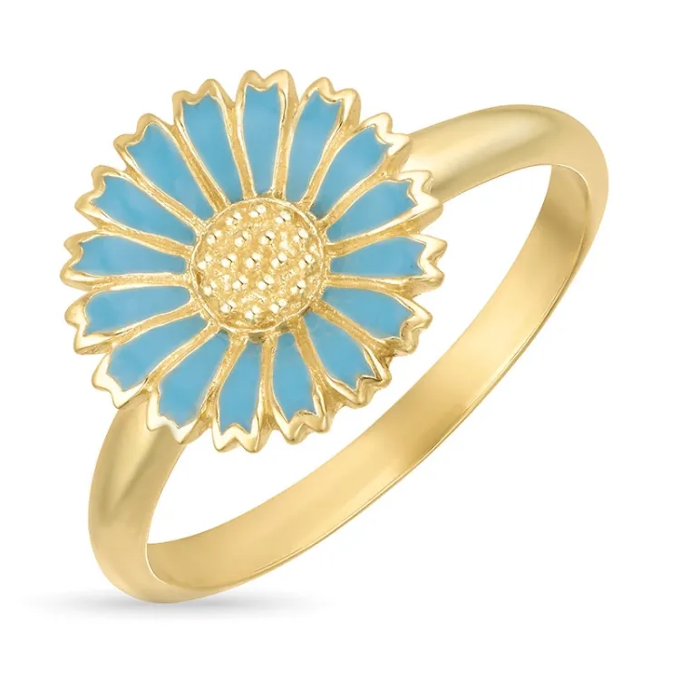11 mm marguerit blå ring i forgyldt sølv - Marie