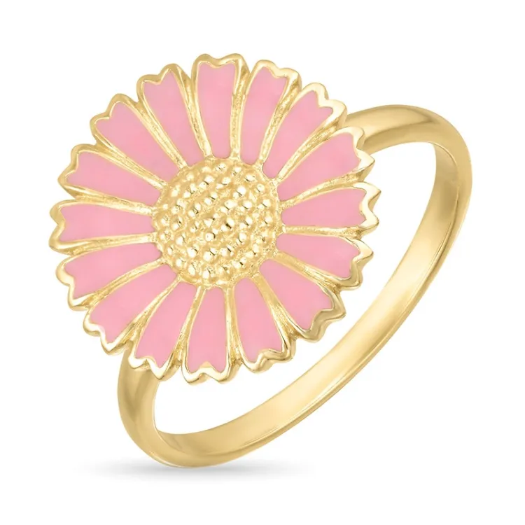 14 mm marguerit pink ring i forgyldt sølv - Marie