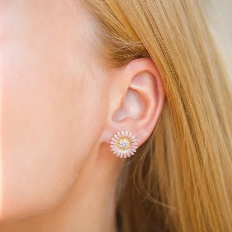 14,5 mm marguerit pink ørestikker i forgyldt sølv - Matilda