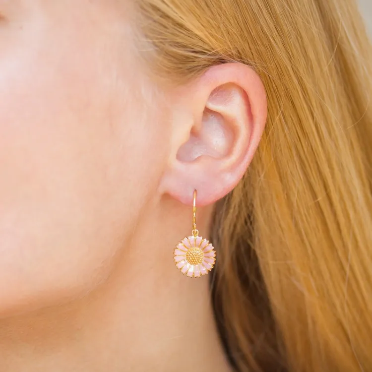 14,5 mm marguerit pink øreringe i forgyldt sølv - Marie
