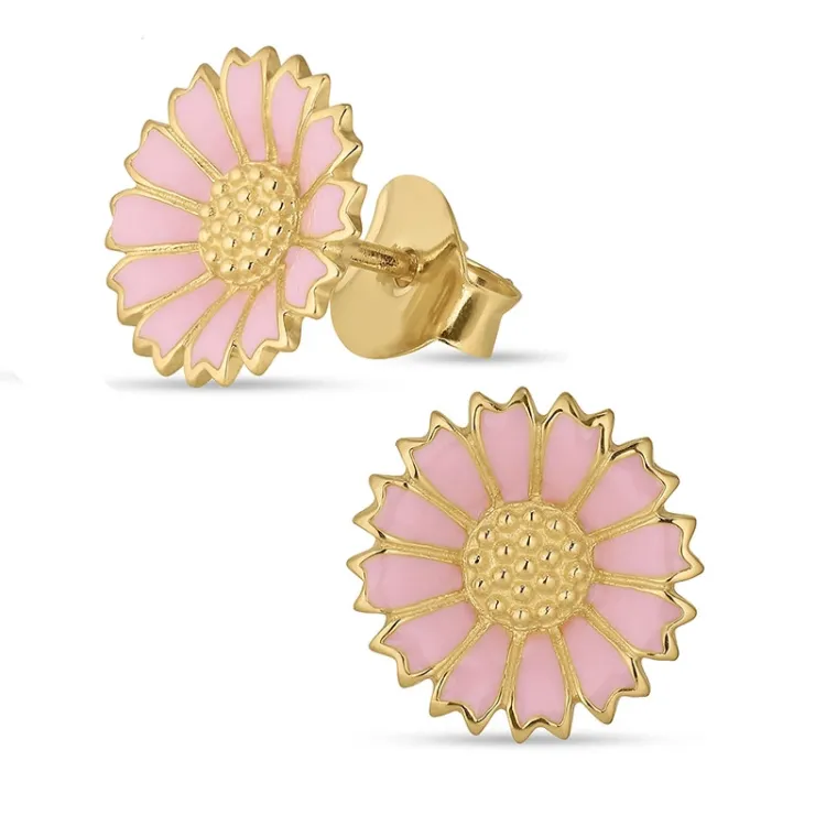 11 mm marguerit pink ørestikker i forgyldt sølv - Marie