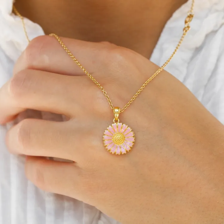 14,5 mm marguerit pink vedhæng i forgyldt sølv - Marie