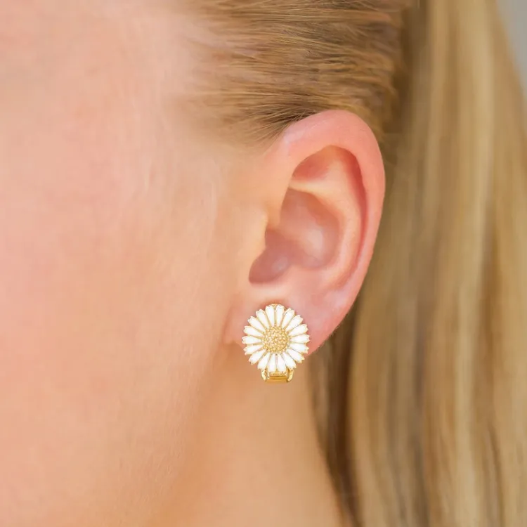 13,5 mm marguerit øreclips i forgyldt sølv - Marie