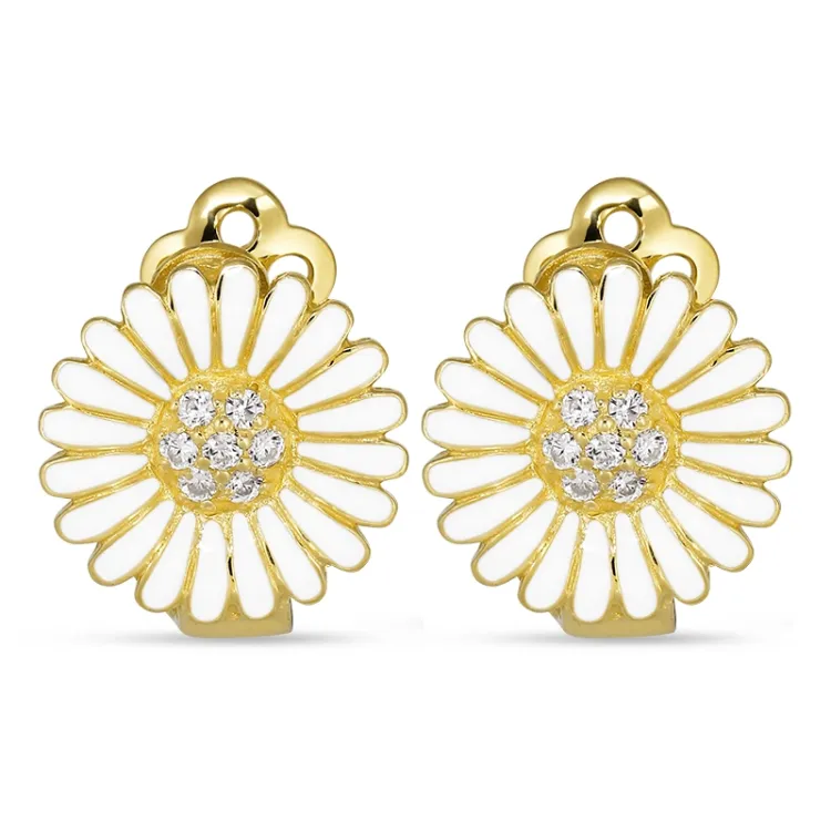 14 mm marguerit øreringe i forgyldt sølv - Matilda