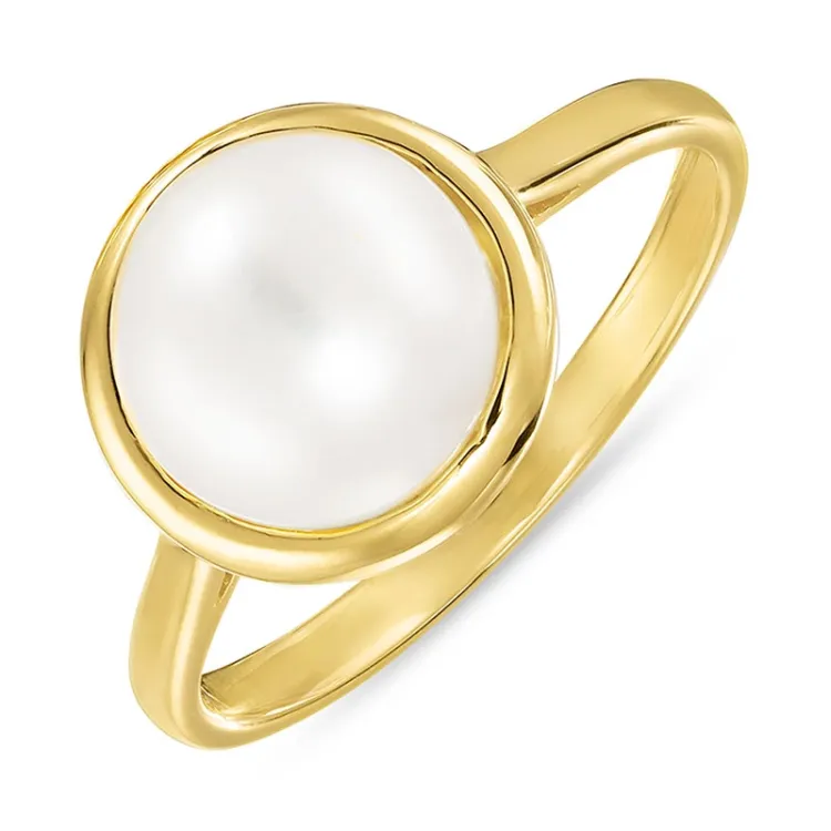 perle ring i forgyldt sølv