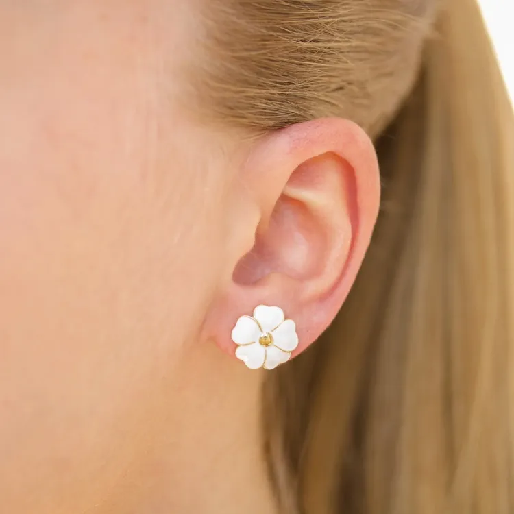 12 mm blomster ørestikker i forgyldt sølv
