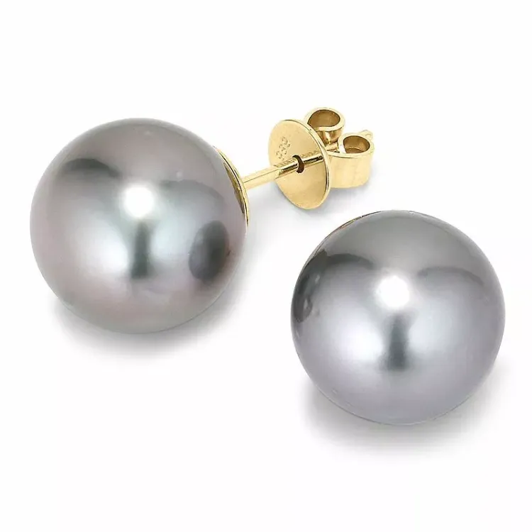 10 - 11 mm a-graded tahiti perle ørestikker i 14 karat guld