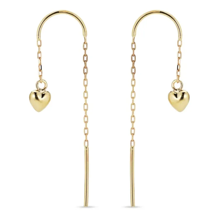 lange hjerte kæde øreringe i 8 karat guld - Gold Collection