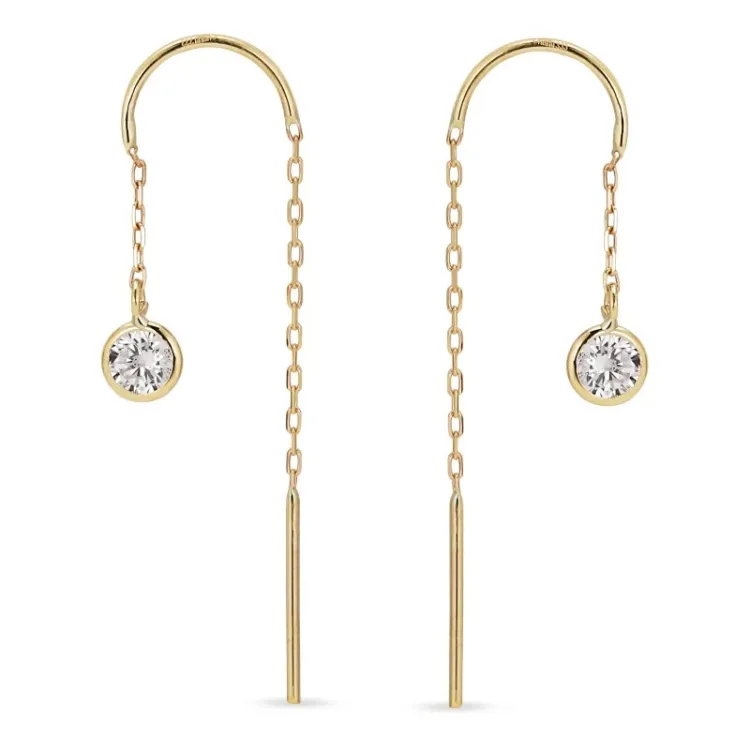 lange zirkon kæde øreringe i 8 karat guld - Gold Collection