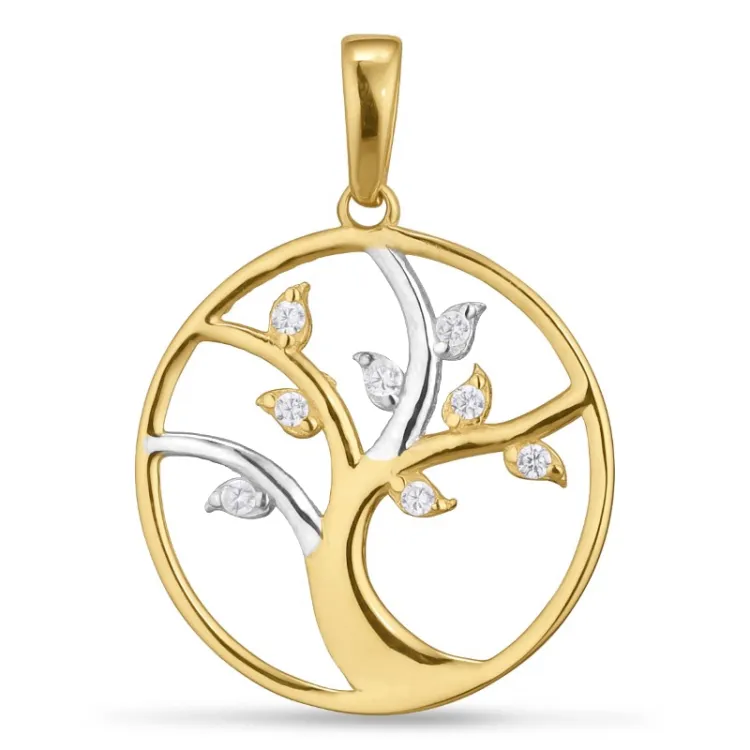 15 mm livets træ vedhæng i 9 karat guld med rhodium - Gold Collection