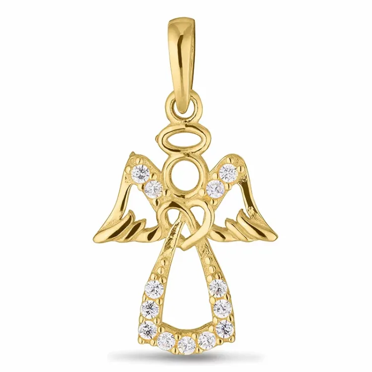 engel zirkon vedhæng i 9 karat guld - Gold Collection