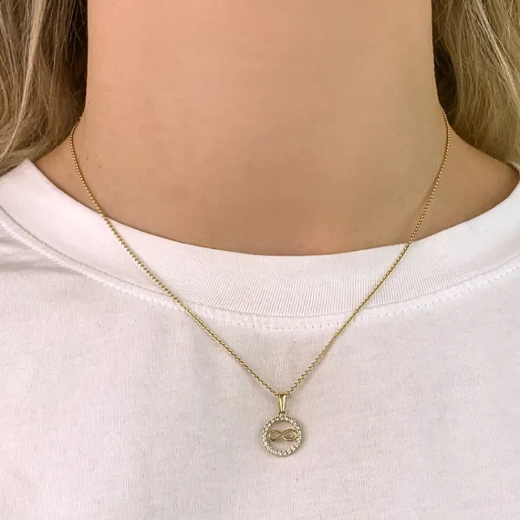 rundt infinity zirkon vedhæng i 9 karat guld