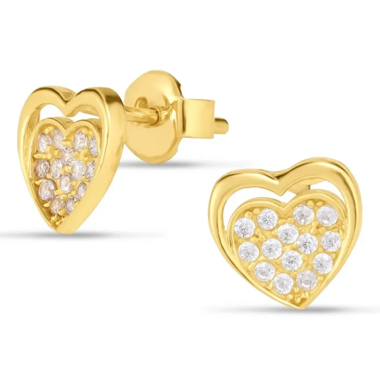 hjerte øreringe i 9 karat guld med zirkon - Gold Collection
