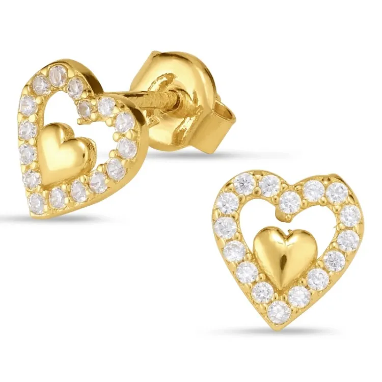 hjerte øreringe i 9 karat guld med zirkon - Gold Collection